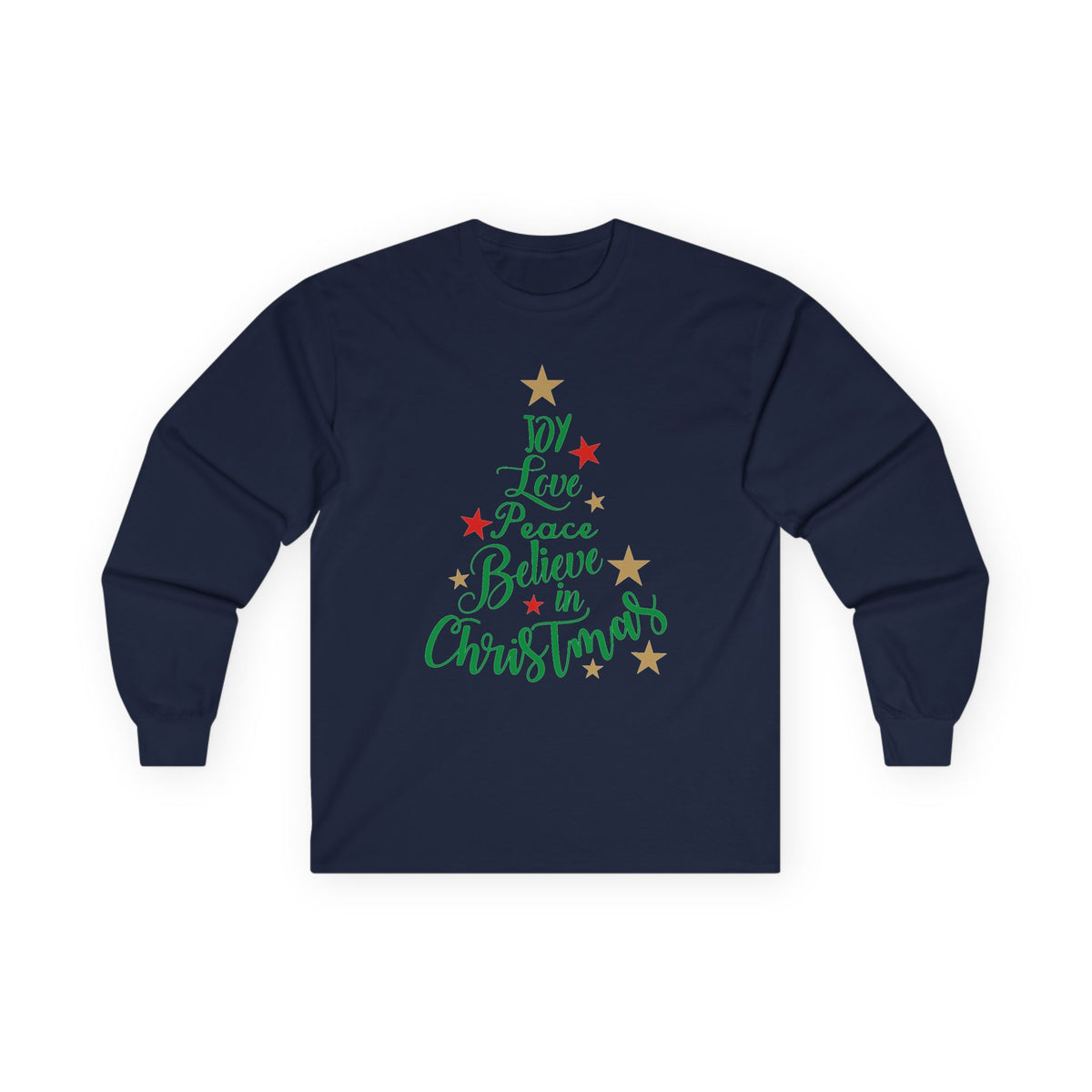 Women's Joy Love Peace Believe Christmas Long Sleeve T-Shirt