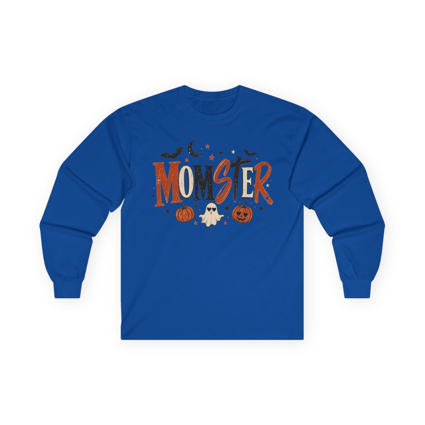 Momster Halloween Long Sleeve T-Shirt — Cute Spooky Mom Shirt with Pumpkins & Ghosts