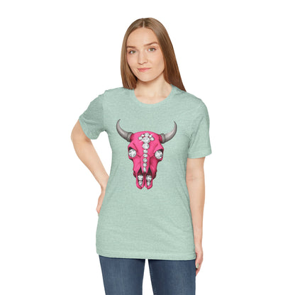 Pink Jeweled Bull Skull Tee – Western Cowgirl Graphic T-Shirt
