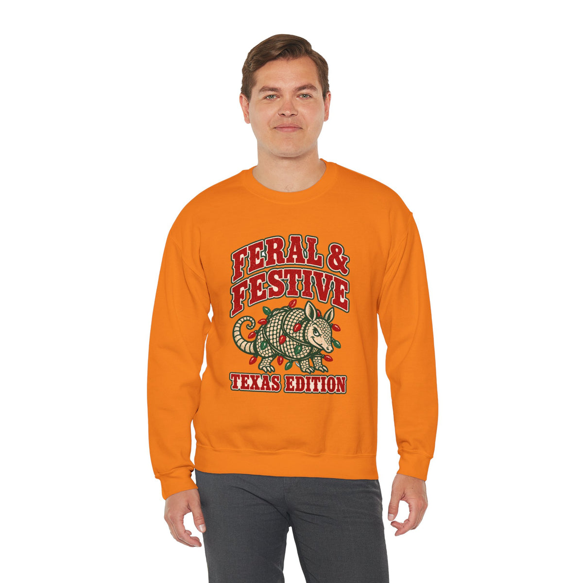 Feral & Festive Texas Edition Christmas Sweatshirt, Funny Armadillo Holiday Crewneck
