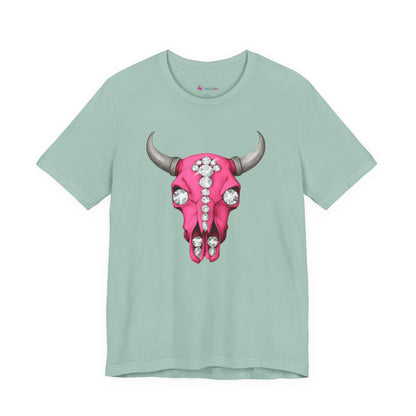 Pink Jeweled Bull Skull Tee – Western Cowgirl Graphic T-Shirt