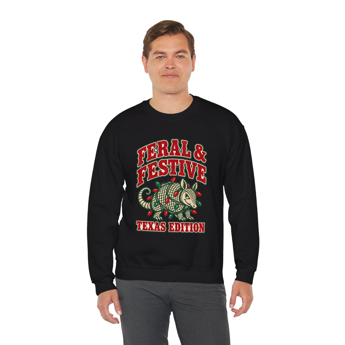 Feral & Festive Texas Edition Christmas Sweatshirt, Funny Armadillo Holiday Crewneck