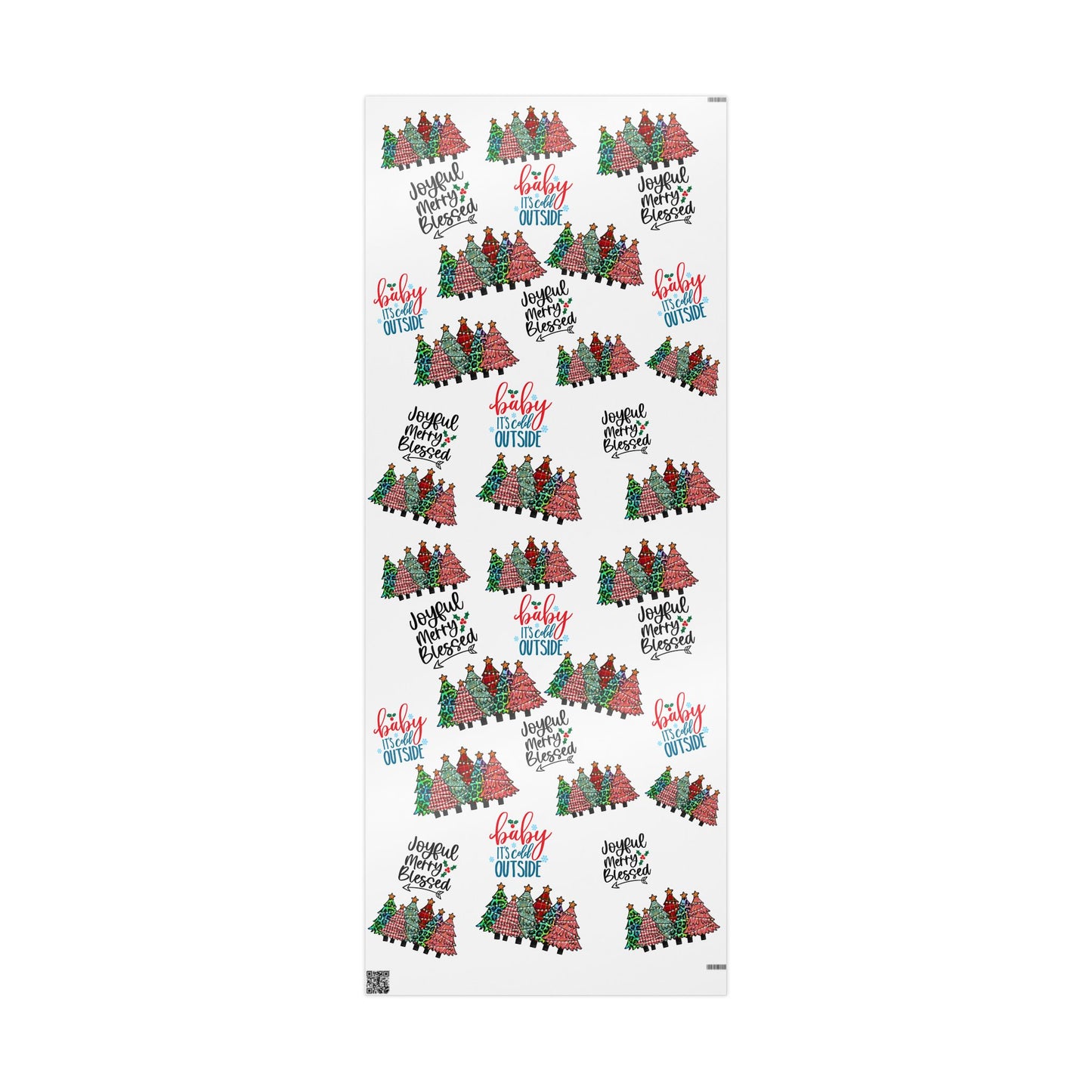 Wrapping Paper Roll – "Joyful Merry & Blessed" Holiday Gift Wrap with Festive Script Pattern
