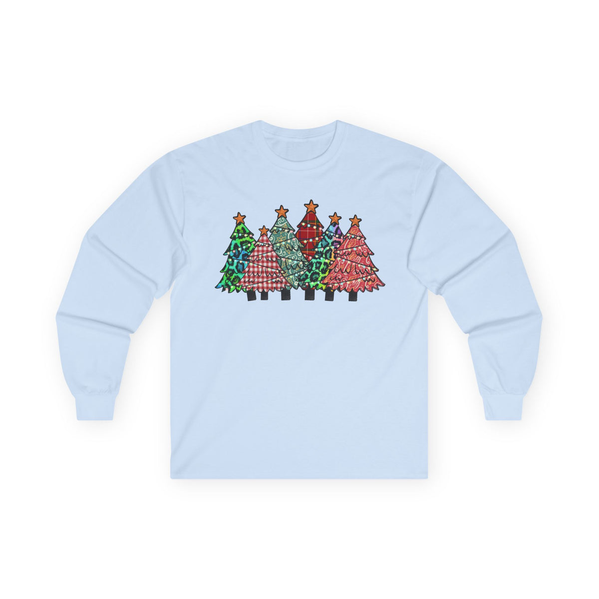 Colorful Plaid Christmas Trees T-Shirt Long Sleeve