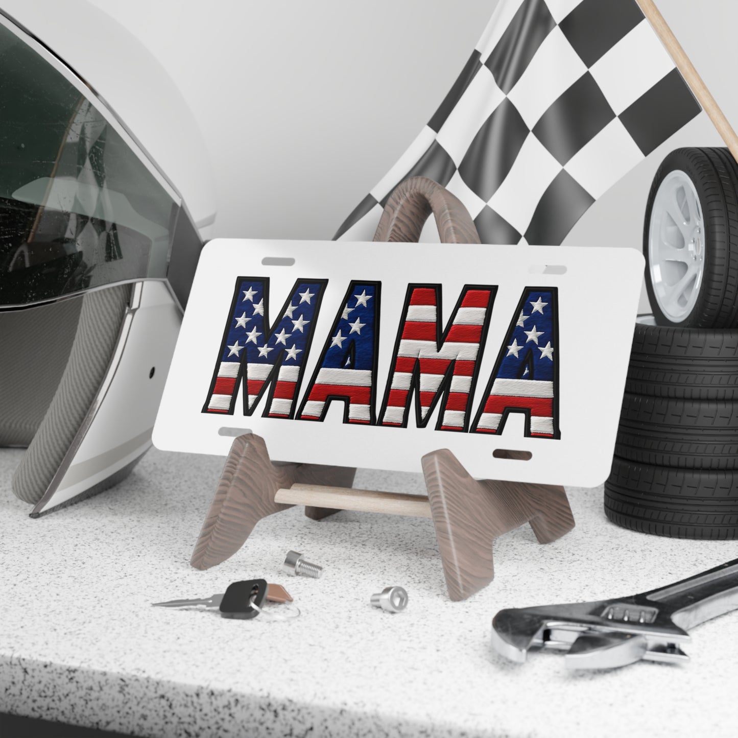 Mama American Flag Vanity License Plate — Patriotic Mama Aluminum Plate