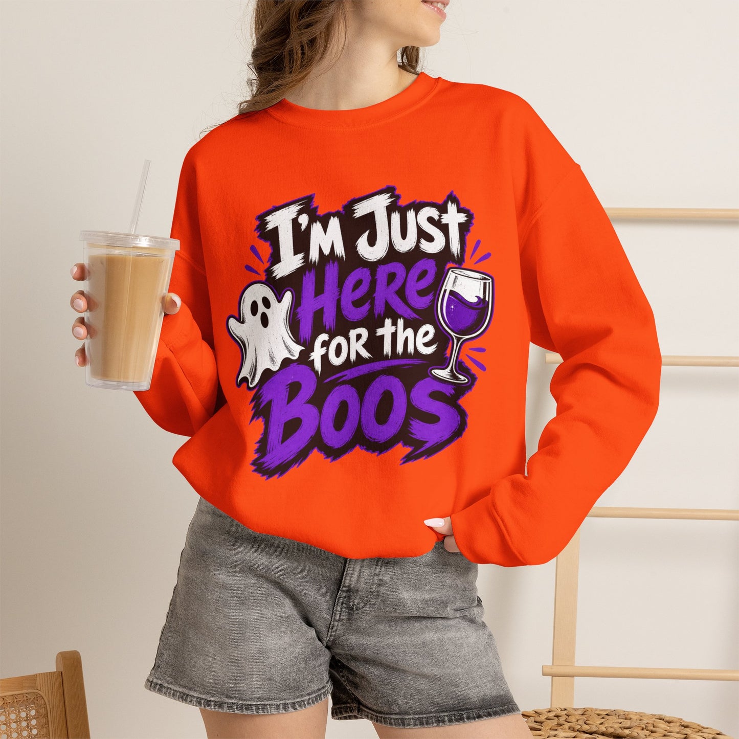 I'm Just Here for the Boos Halloween Sweatshirt — Ghost & Wine Graphic Crewneck