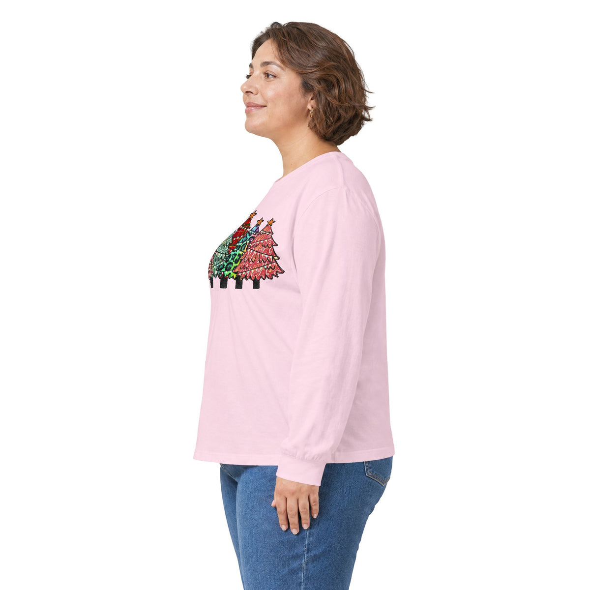 Colorful Plaid Christmas Trees T-Shirt Long Sleeve