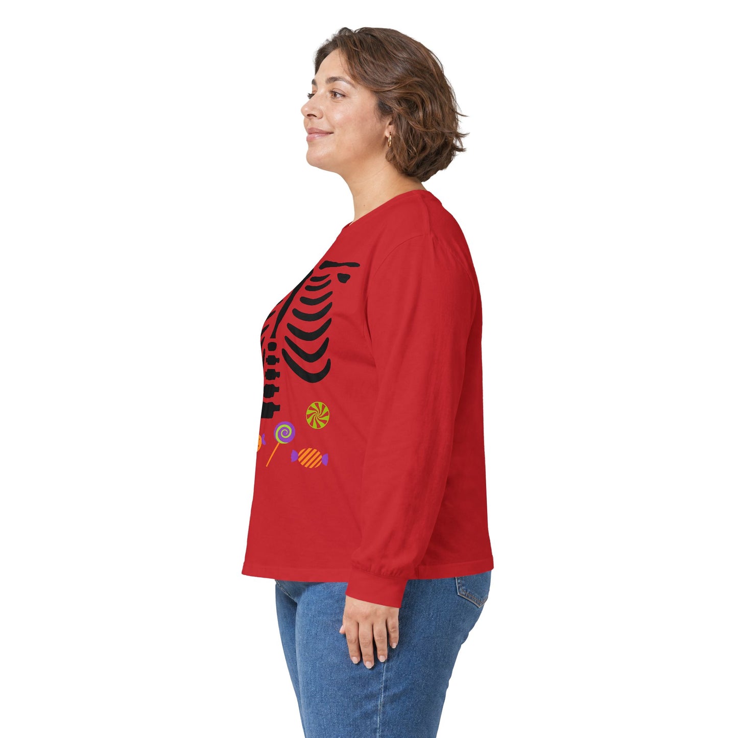 Candy Bones skeleton long sleeve T-Shirt Halloween candy ribs shirt