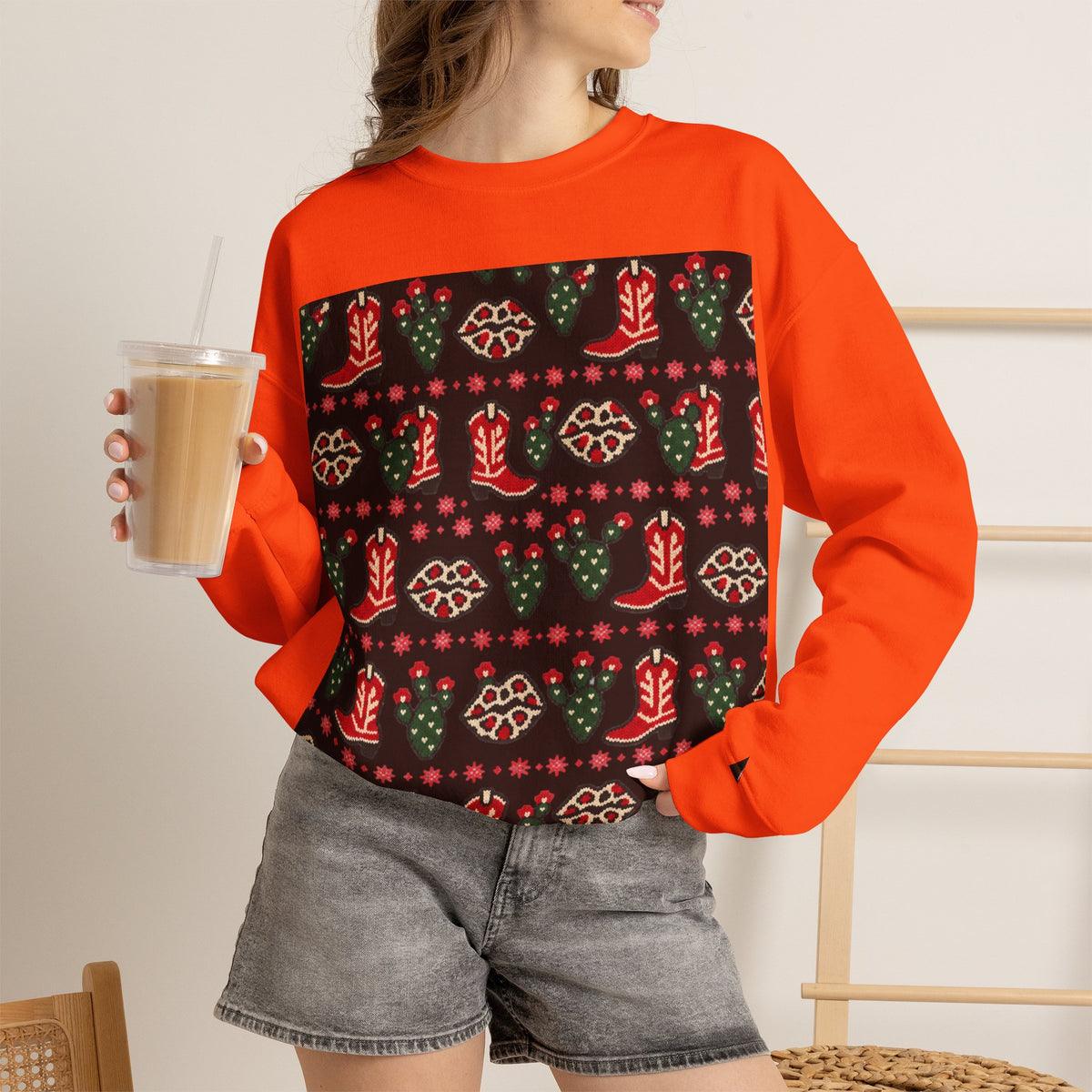Feaux Ugly Sweater Western Christmas Sweatshirt