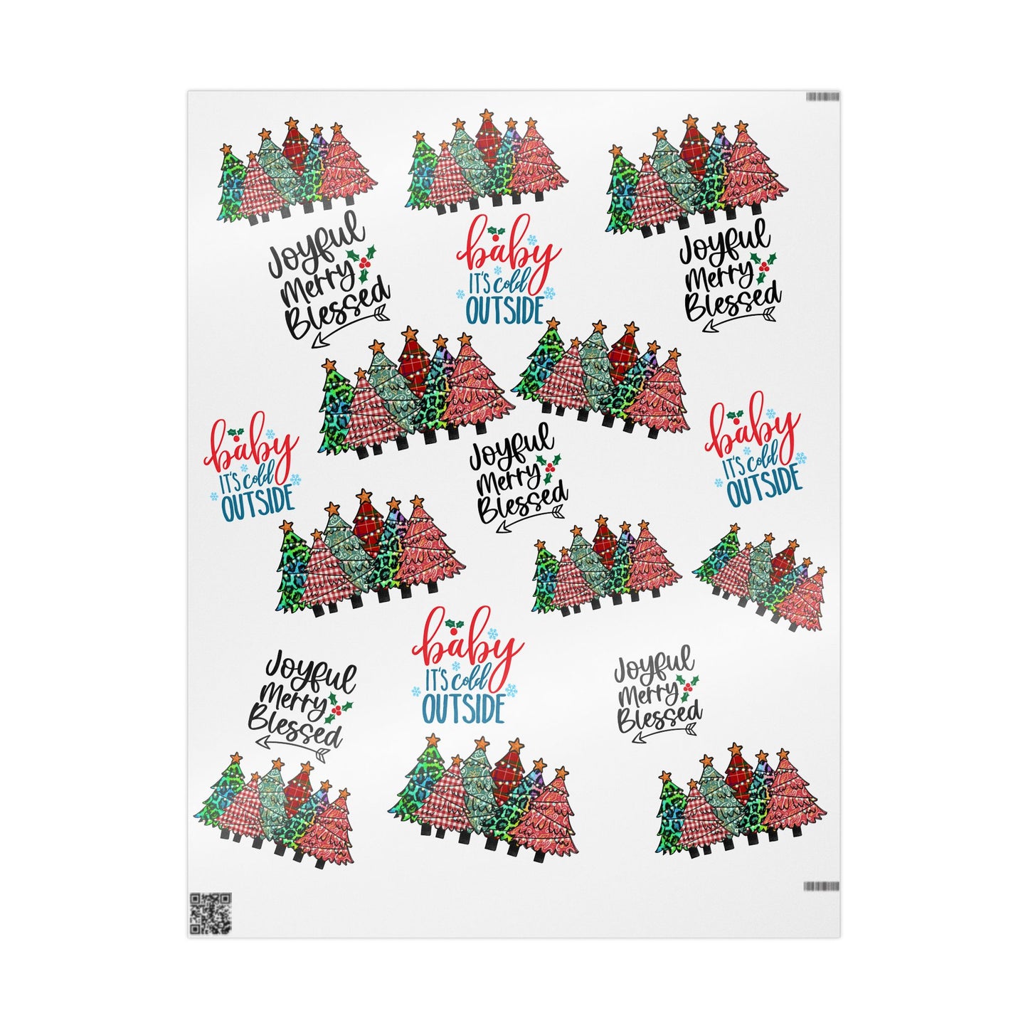 Wrapping Paper Roll – "Joyful Merry & Blessed" Holiday Gift Wrap with Festive Script Pattern