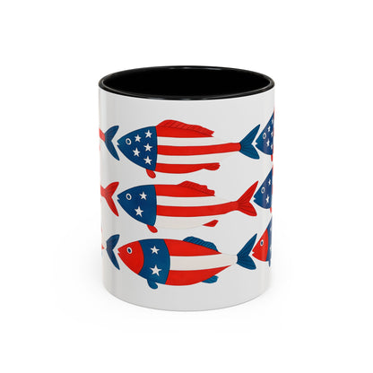 Patriotic Fish Flag Coffee Mug American Flag Accent 11 or 15oz