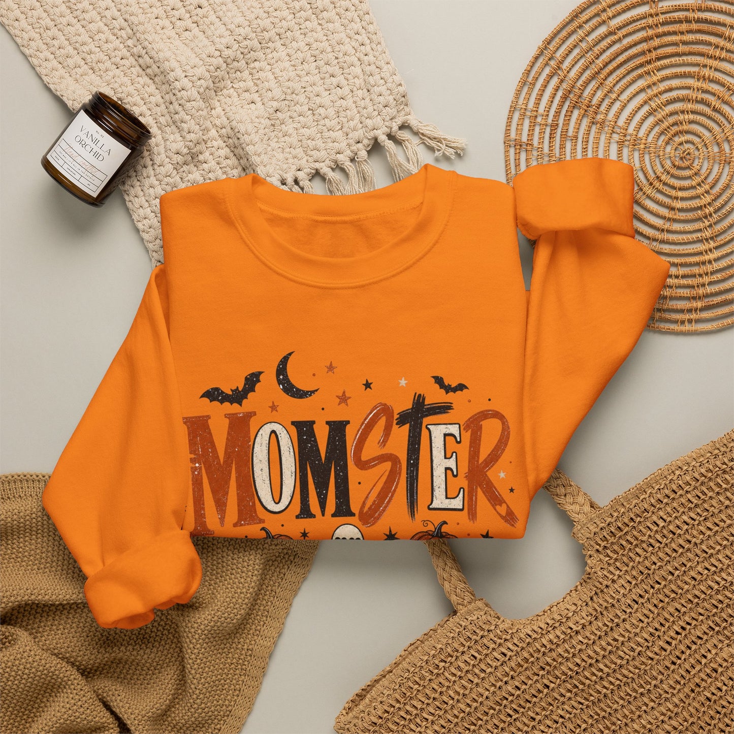 Momster Halloween Sweatshirt — Cute Momster Ghost & Pumpkins Crewneck