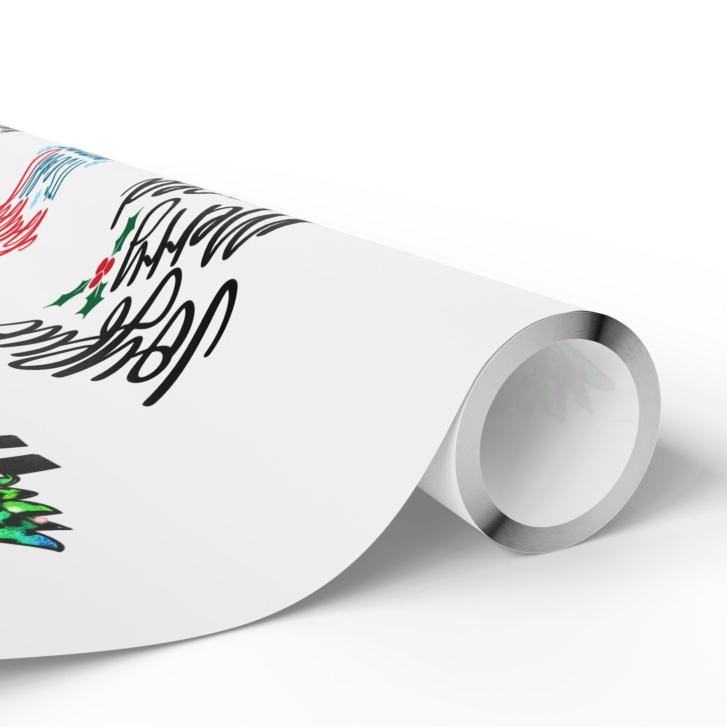 Wrapping Paper Roll – "Joyful Merry & Blessed" Holiday Gift Wrap with Festive Script Pattern