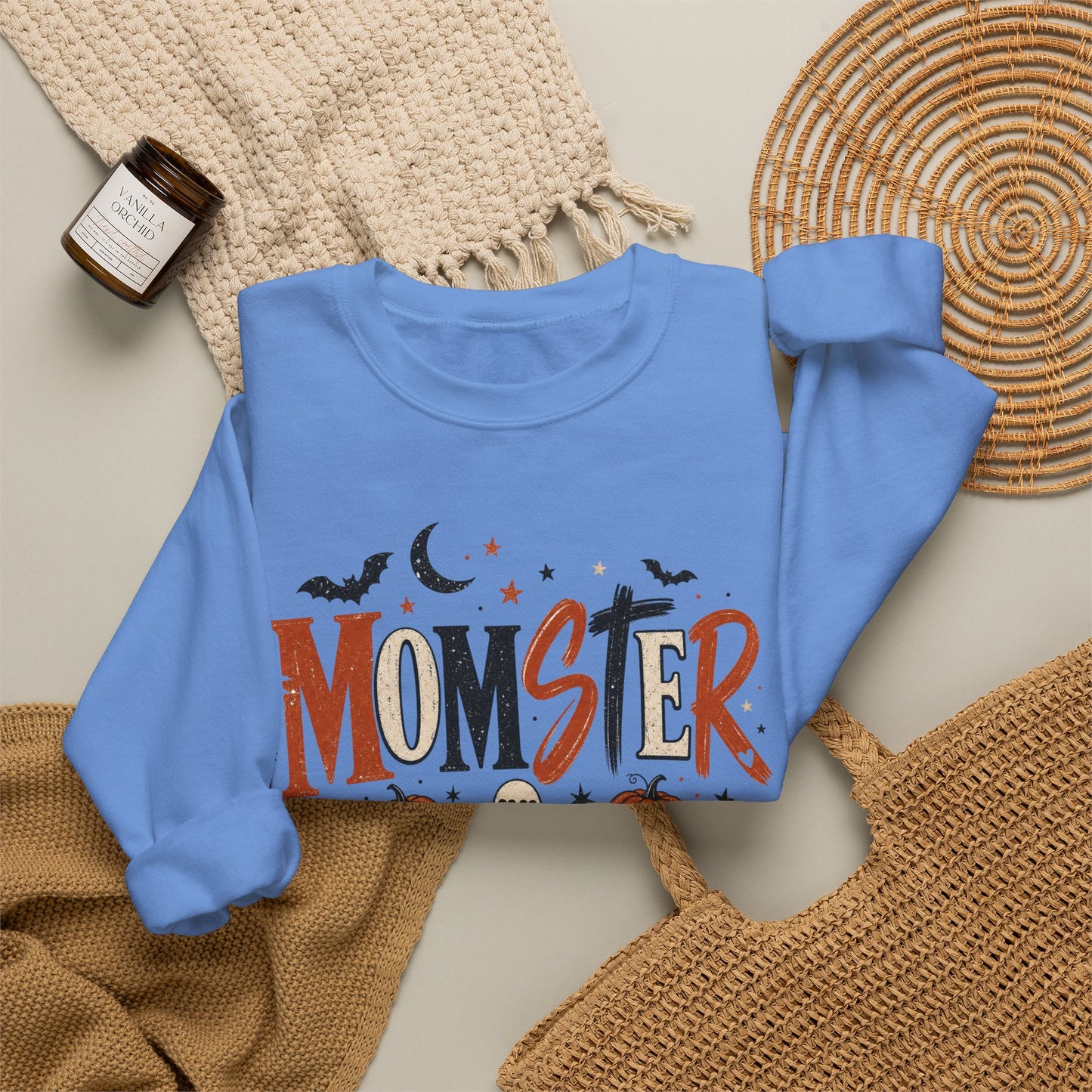 Momster Halloween Sweatshirt — Cute Momster Ghost & Pumpkins Crewneck