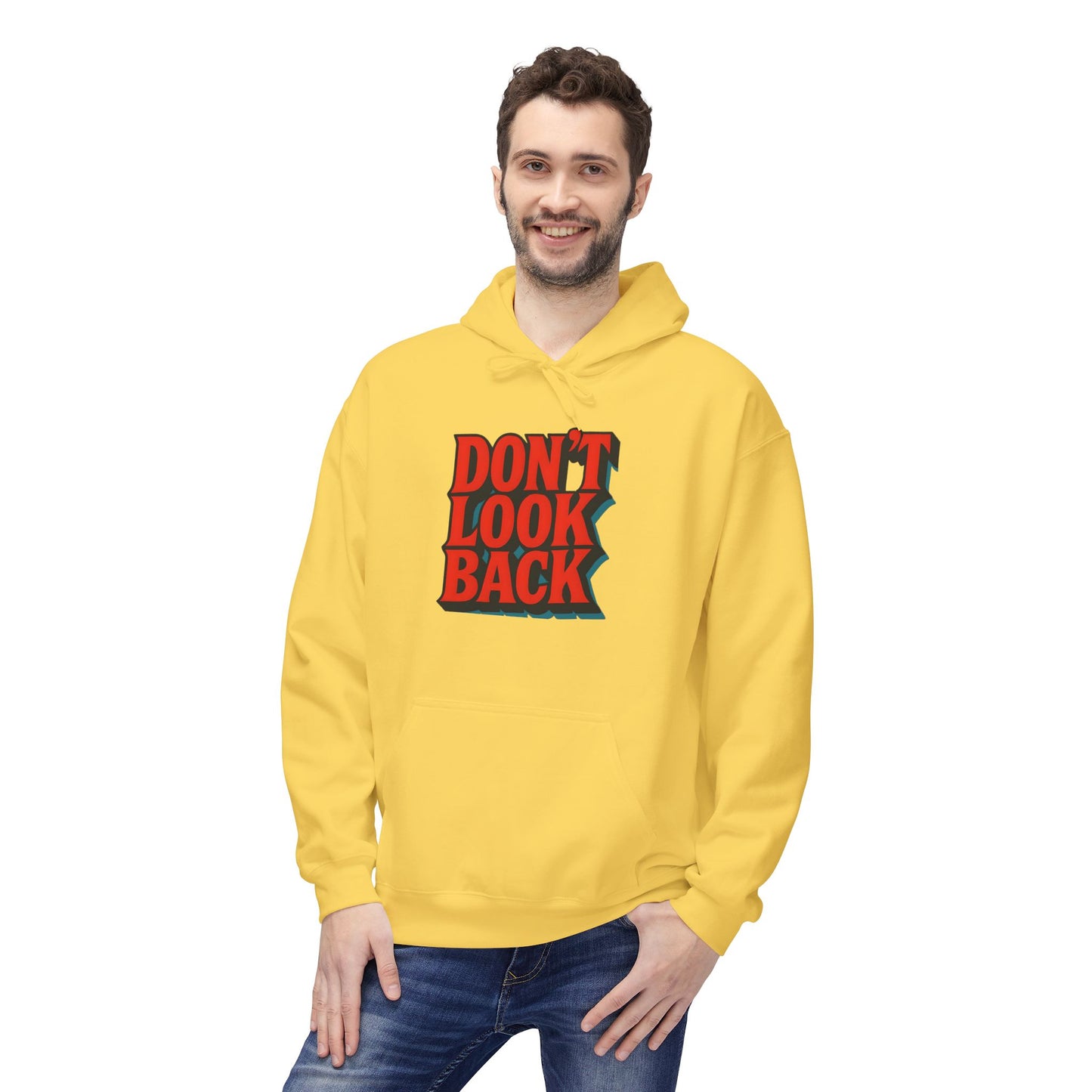 Inspirational Unisex Fleece Hoodie - Don't Look Back, Motivational Gift for Teenagers, Cozy Casual Wear, Perfect for Birthdays & Holidays
