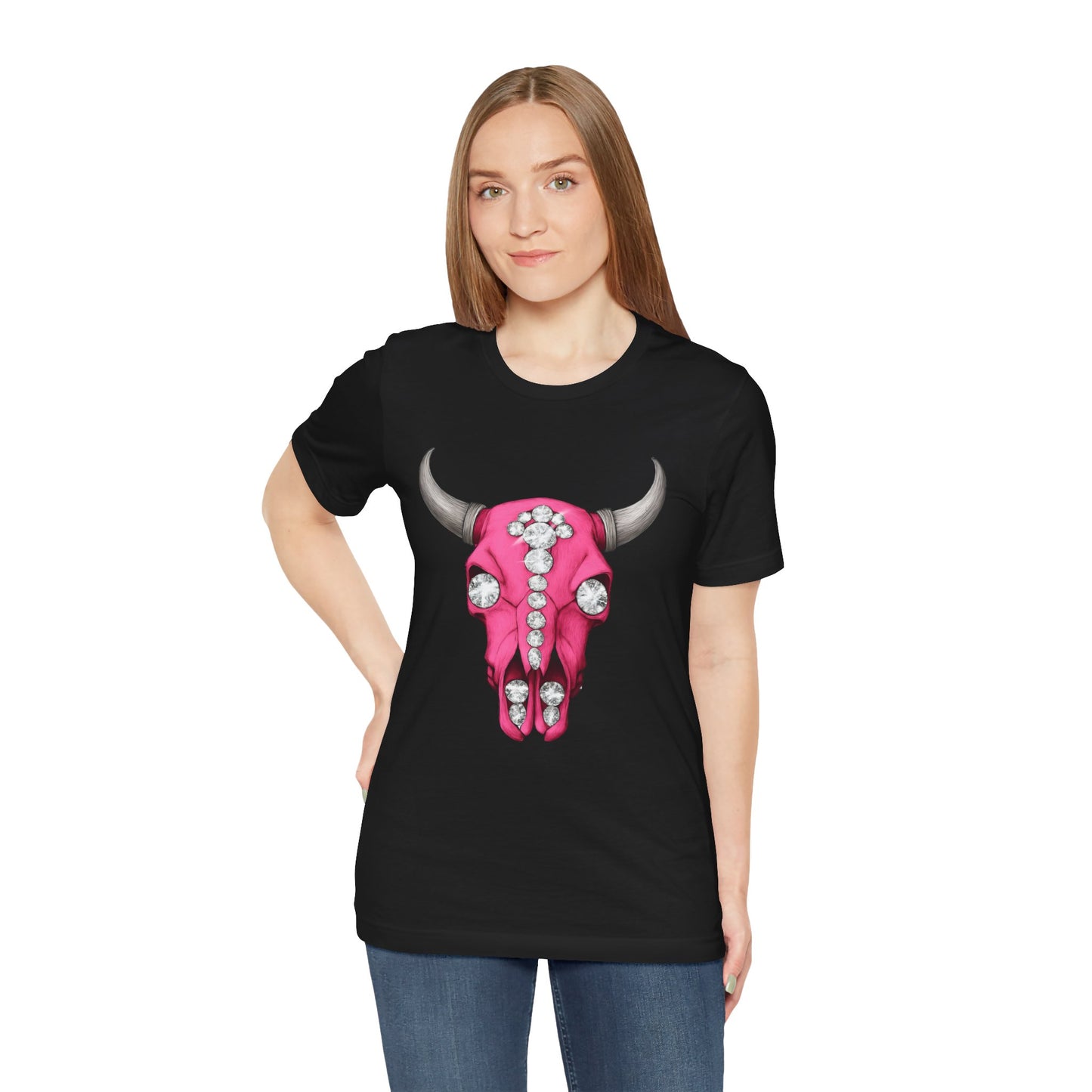 Cow Skull Tee — Pink Jeweled Bull Skull Graphic T-Shirt