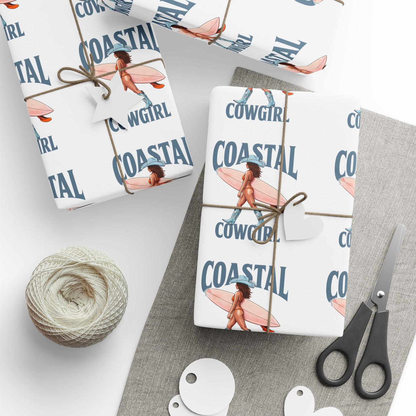 Coastal Cowgirl Patterned Gift Wrapping Paper Beach Girl Surfer Cowgirl