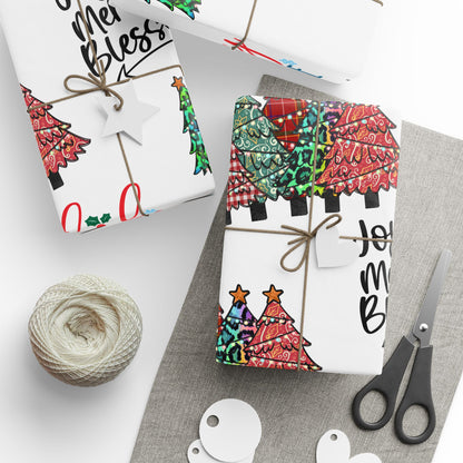 Wrapping Paper Roll – "Joyful Merry & Blessed" Holiday Gift Wrap with Festive Script Pattern