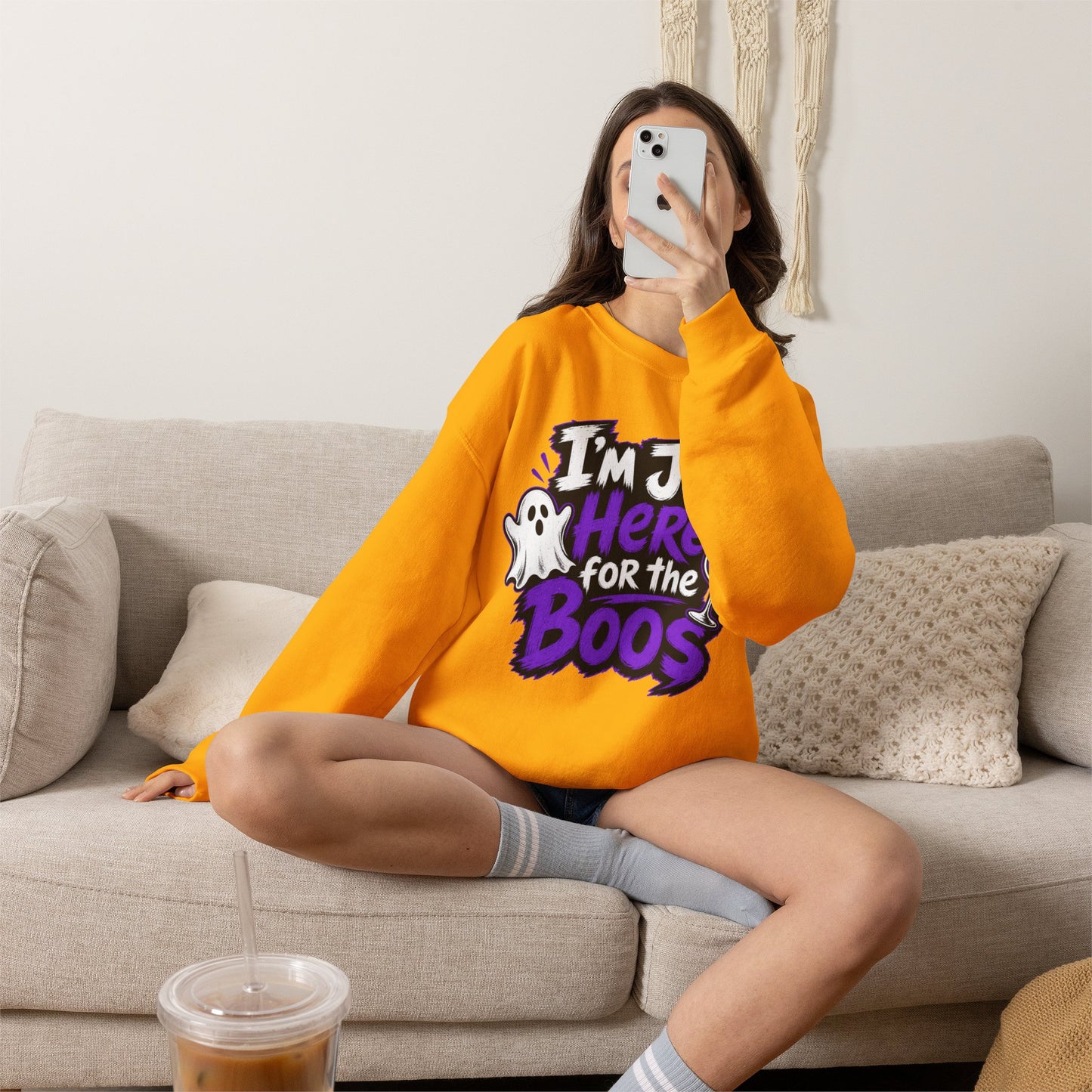 I'm Just Here for the Boos Halloween Sweatshirt — Ghost & Wine Graphic Crewneck