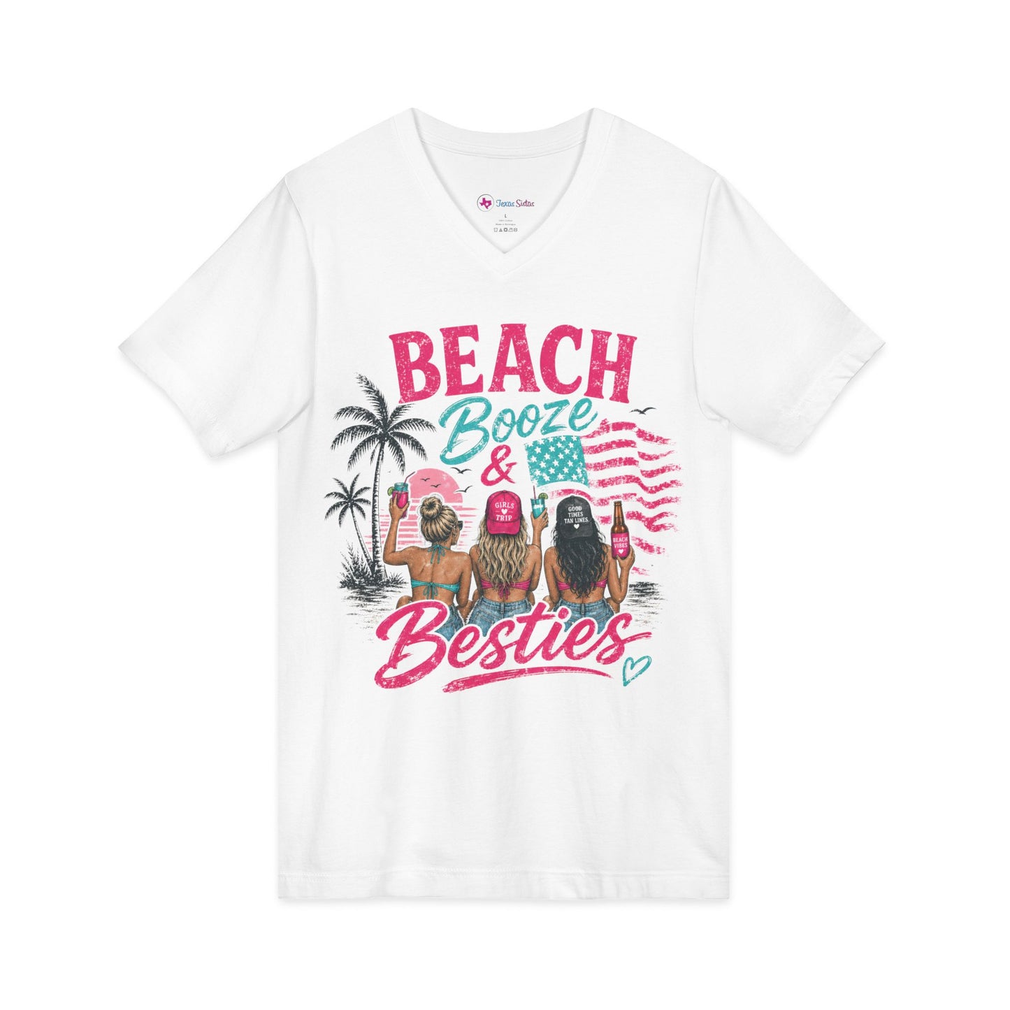 Beach Booze & Besties V-Neck T-Shirt