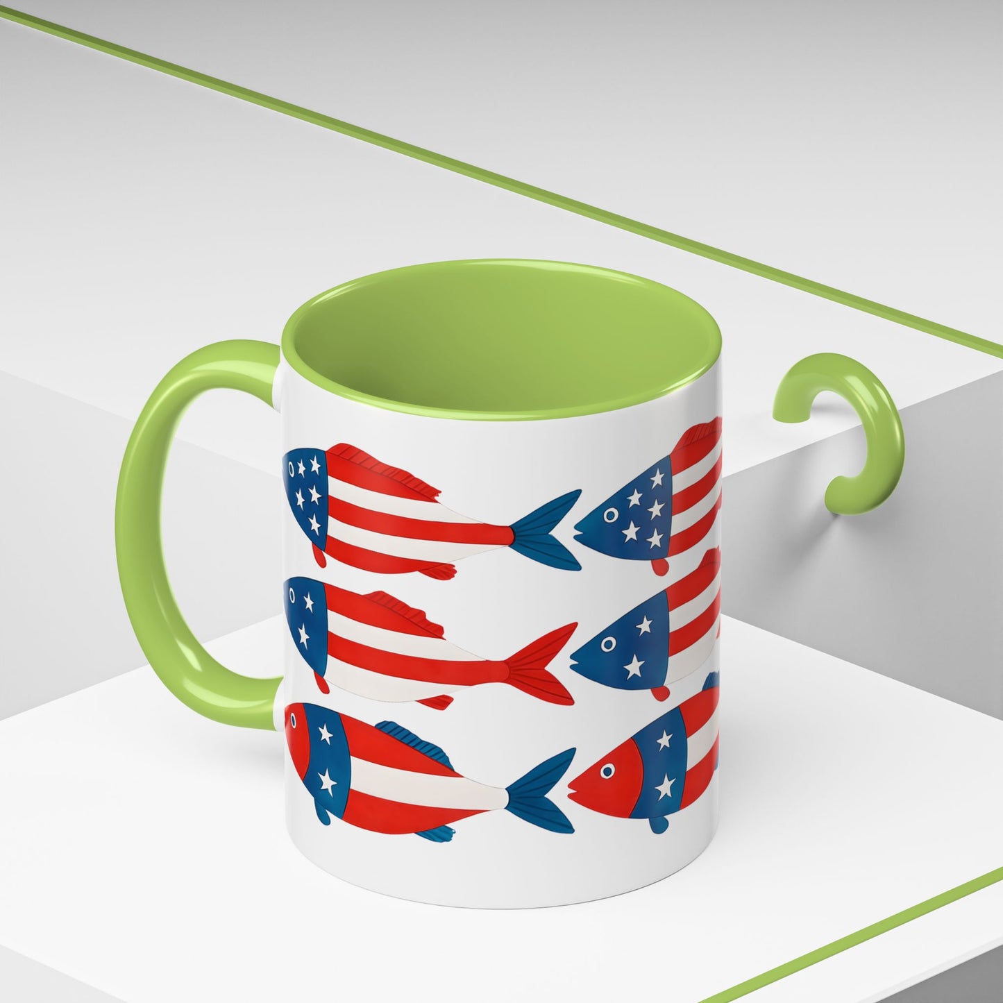Patriotic Fish Flag Coffee Mug American Flag Accent 11 or 15oz