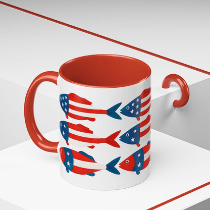 Patriotic Fish Flag Coffee Mug American Flag Accent 11 or 15oz