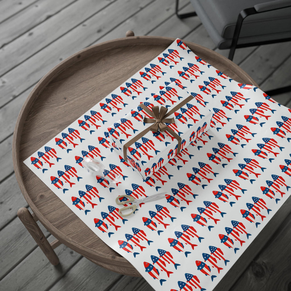 Patriotic Fish Wrapping Paper Roll - Christmas Holidays Anytime Fishing