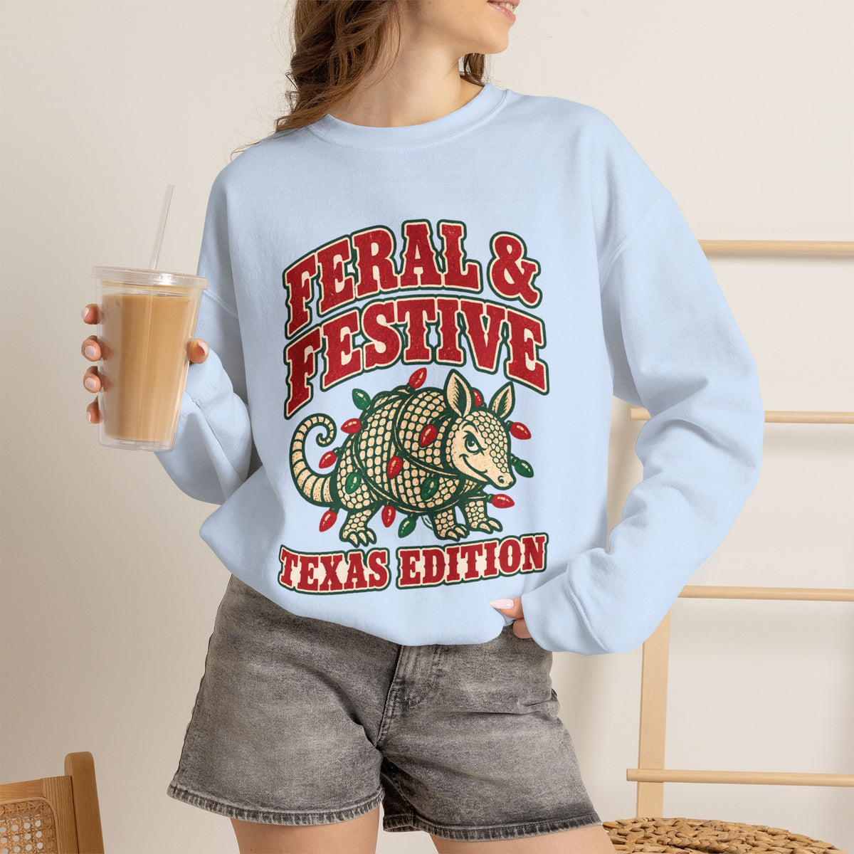 Feral & Festive Texas Edition Christmas Sweatshirt, Funny Armadillo Holiday Crewneck