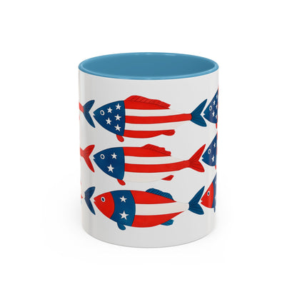 Patriotic Fish Flag Coffee Mug American Flag Accent 11 or 15oz