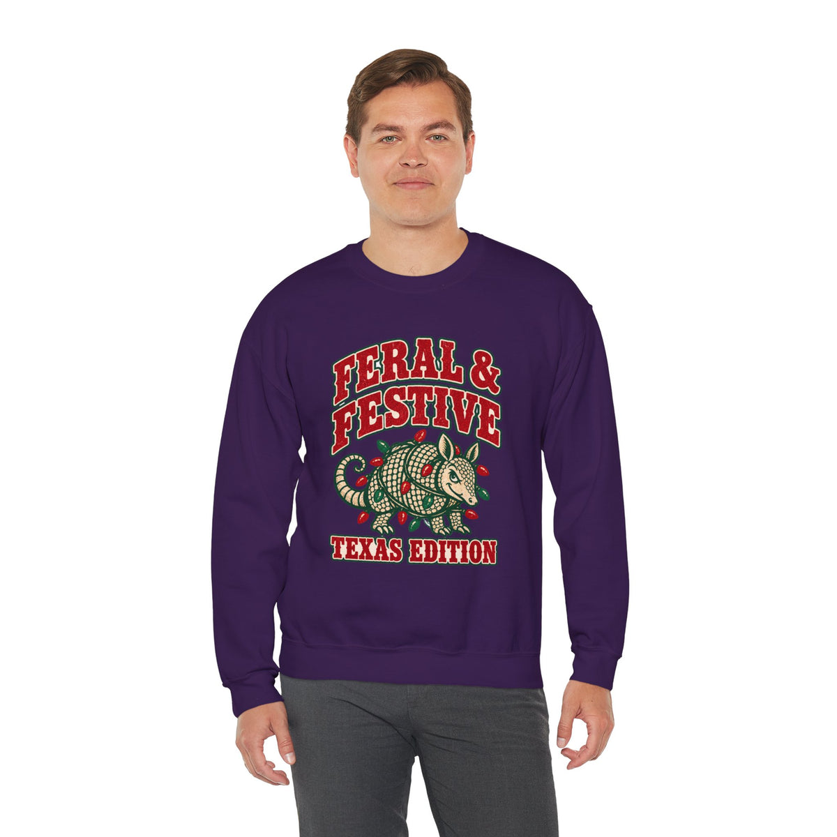 Feral & Festive Texas Edition Christmas Sweatshirt, Funny Armadillo Holiday Crewneck
