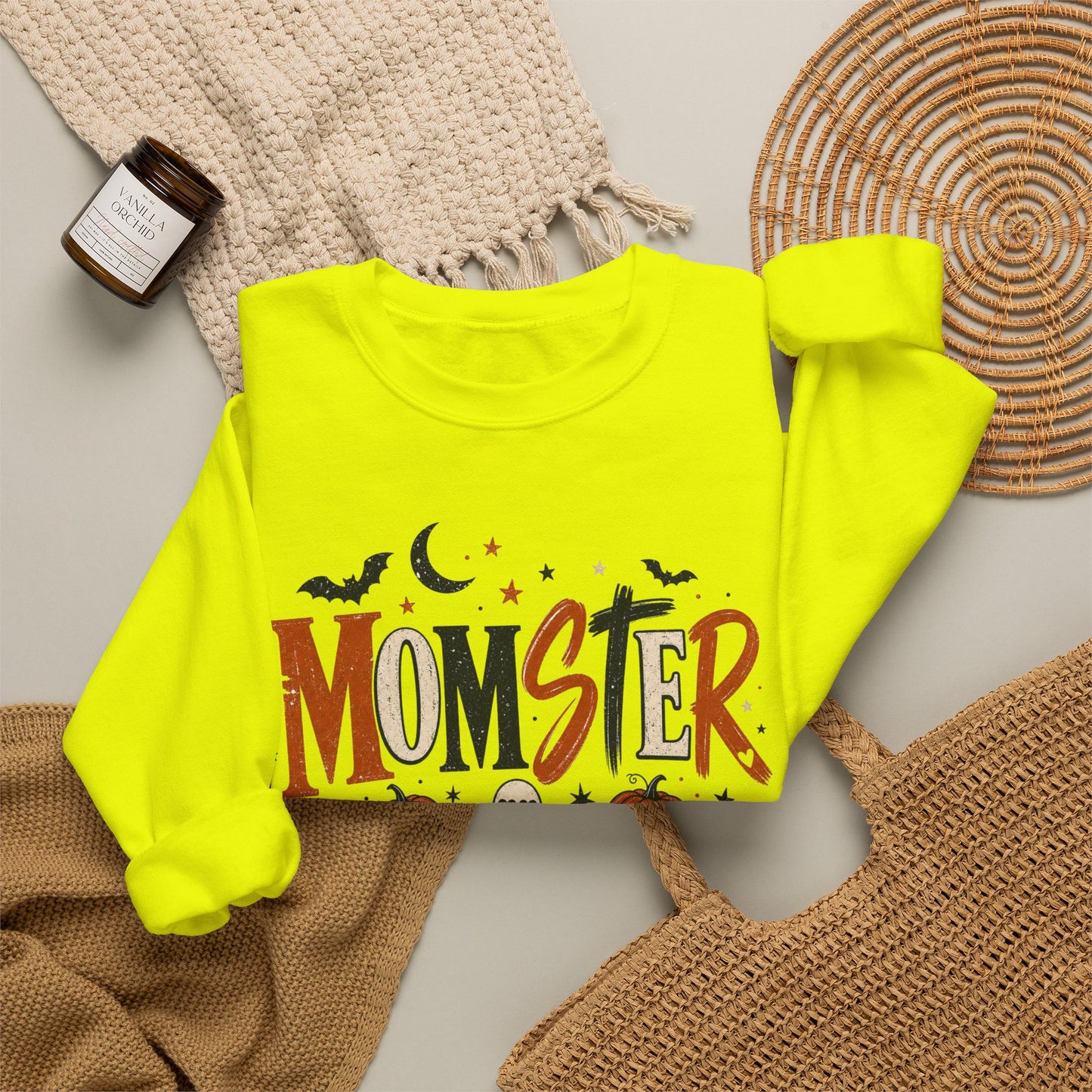 Momster Halloween Sweatshirt — Cute Momster Ghost & Pumpkins Crewneck