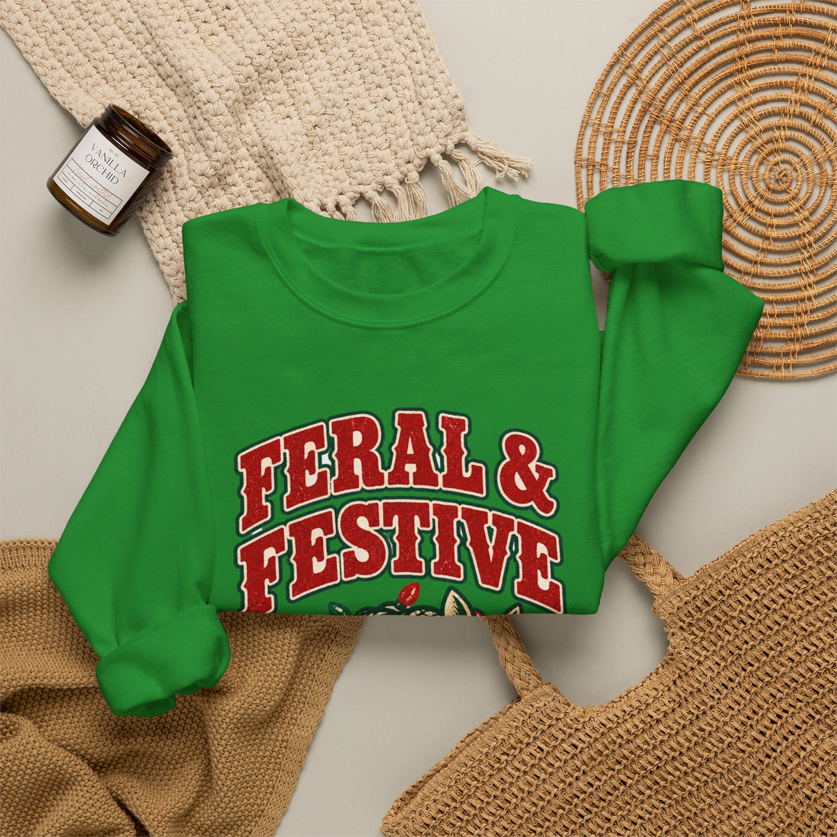 Feral & Festive Texas Edition Christmas Sweatshirt, Funny Armadillo Holiday Crewneck