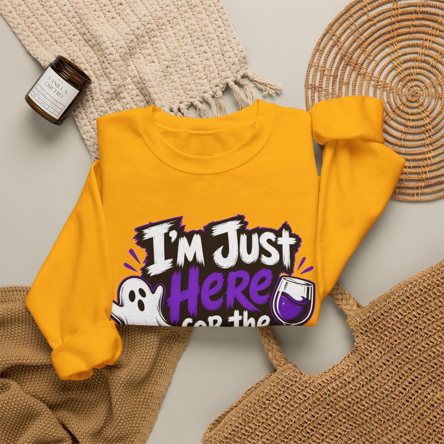 I'm Just Here for the Boos Halloween Sweatshirt — Ghost & Wine Graphic Crewneck