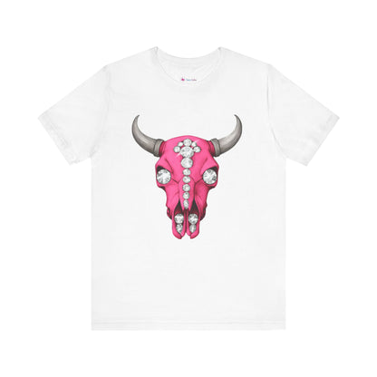 Cow Skull Tee — Pink Jeweled Bull Skull Graphic T-Shirt