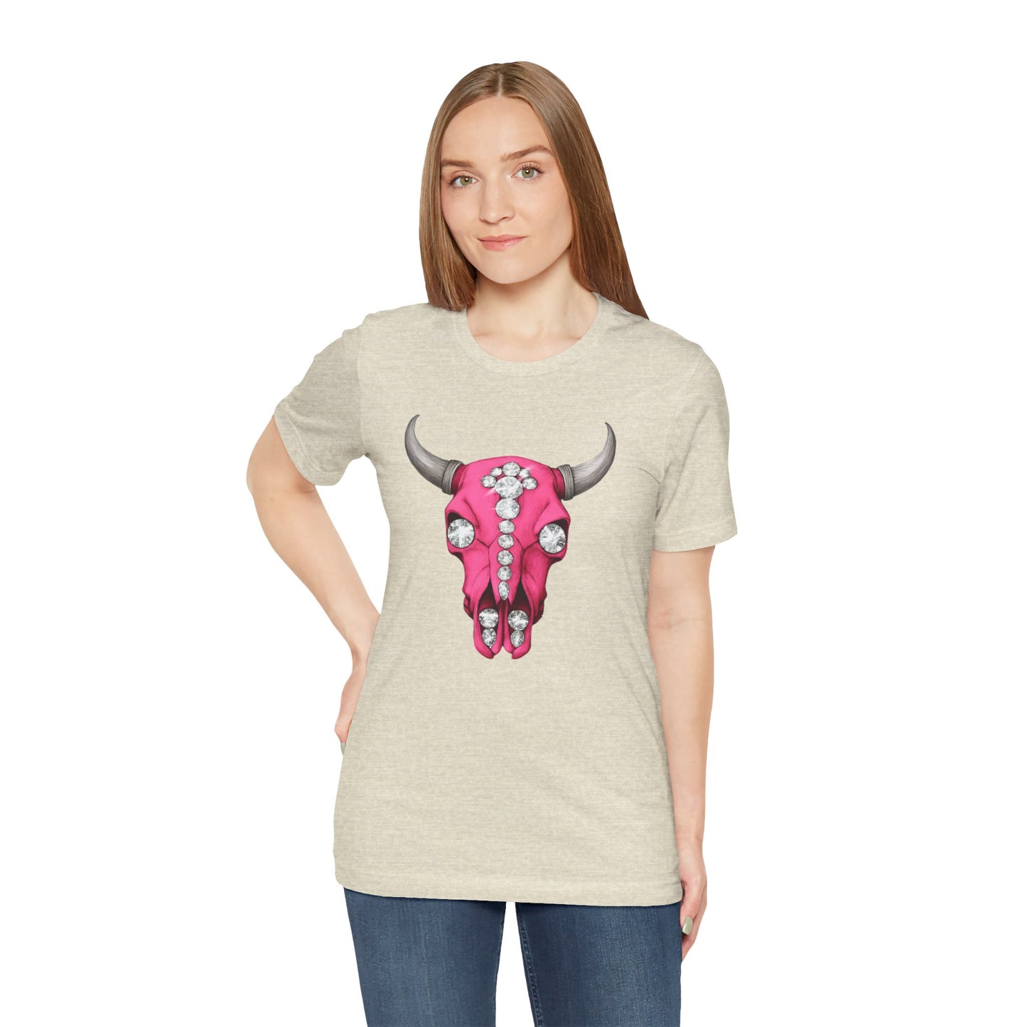 Pink Jeweled Bull Skull Tee – Western Cowgirl Graphic T-Shirt