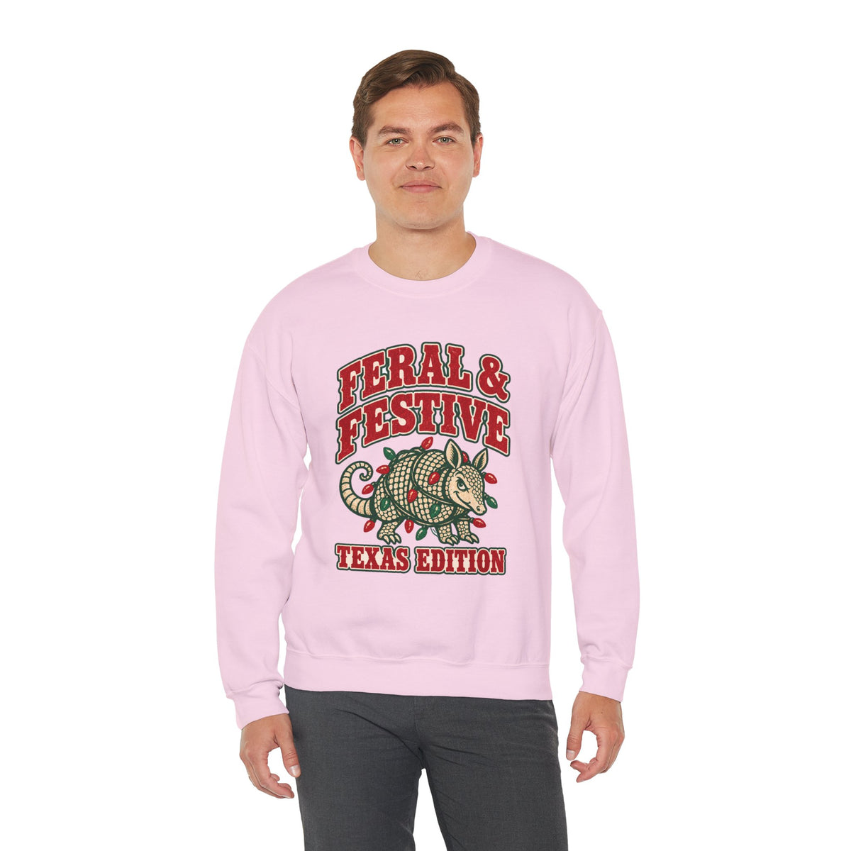 Feral & Festive Texas Edition Christmas Sweatshirt, Funny Armadillo Holiday Crewneck