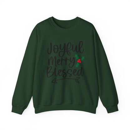 Christmas Sweatshirt - "Joyful Merry Blessed" Cozy Holiday Crewneck