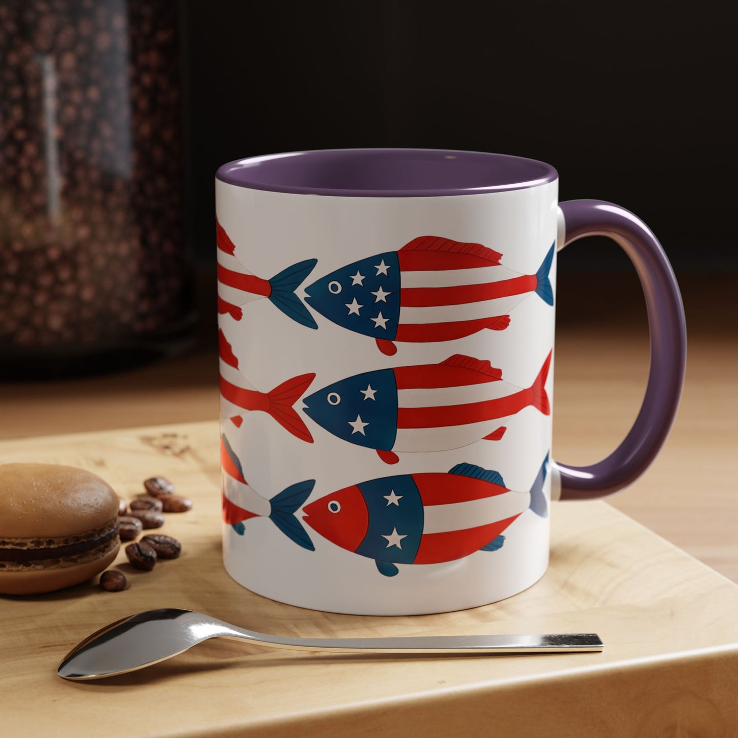 Patriotic Fish Flag Coffee Mug American Flag Accent 11 or 15oz