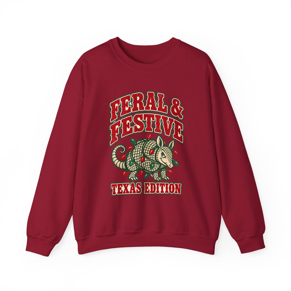 Feral & Festive Texas Edition Christmas Sweatshirt, Funny Armadillo Holiday Crewneck