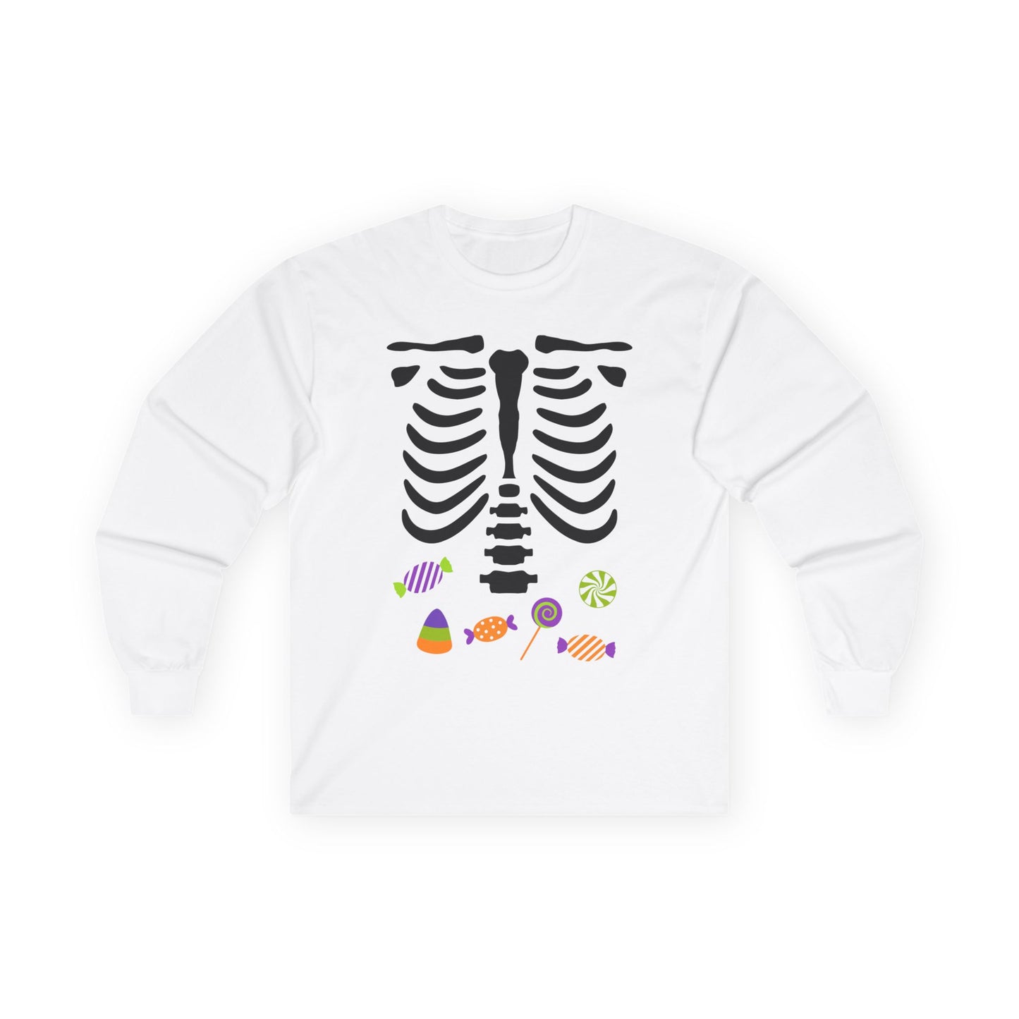 Candy Bones skeleton long sleeve T-Shirt Halloween candy ribs shirt