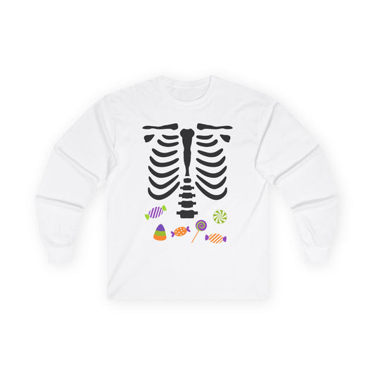 Candy Bones skeleton long sleeve T-Shirt Halloween candy ribs shirt