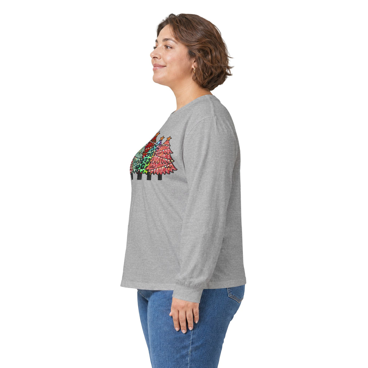 Colorful Plaid Christmas Trees T-Shirt Long Sleeve