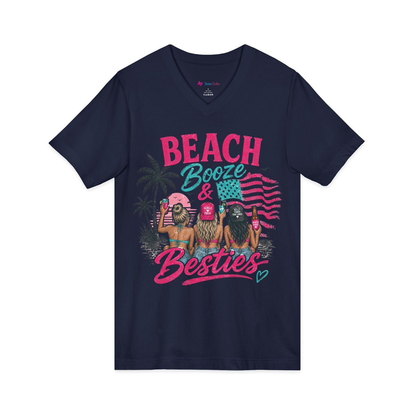 Beach Booze & Besties V-Neck T-Shirt