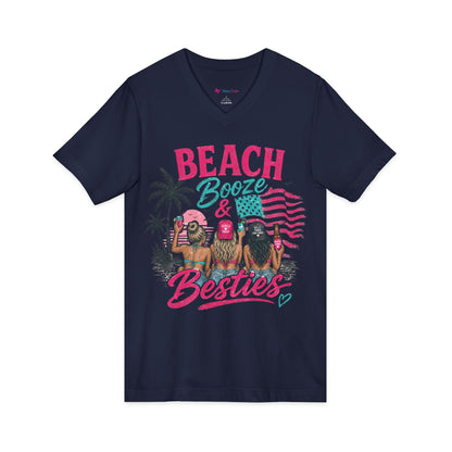 Beach Booze & Besties V-Neck T-Shirt