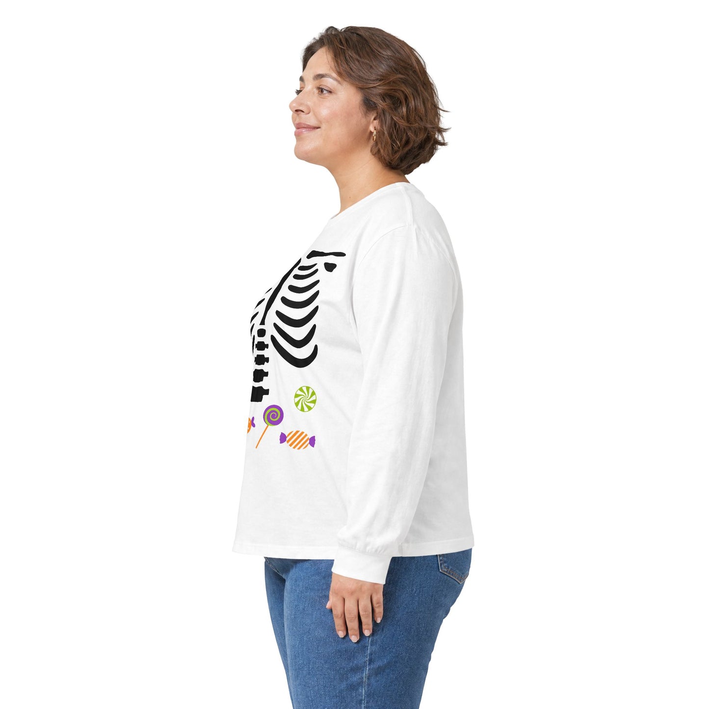 Candy Bones skeleton long sleeve T-Shirt Halloween candy ribs shirt