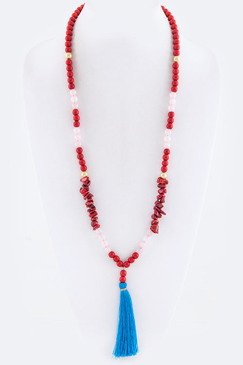 Precious Stone Beads & Tassel Necklace Set