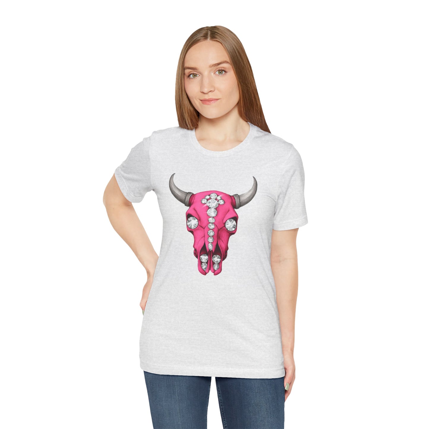 Pink Jeweled Bull Skull Tee – Western Cowgirl Graphic T-Shirt