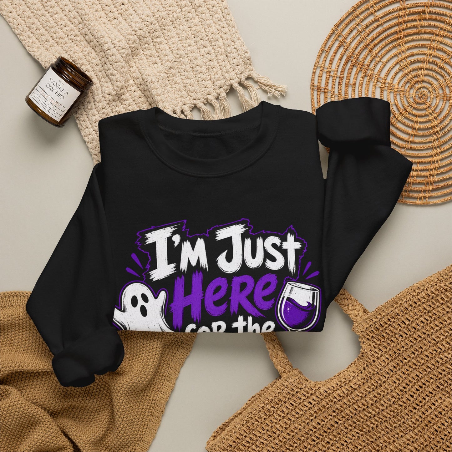 I'm Just Here for the Boos Halloween Sweatshirt — Ghost & Wine Graphic Crewneck