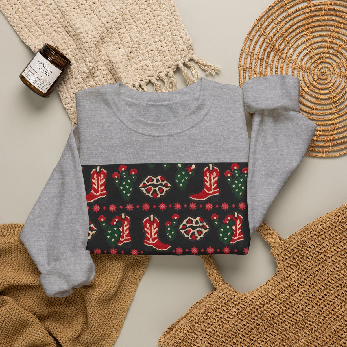 Feaux Ugly Sweater Western Christmas Sweatshirt