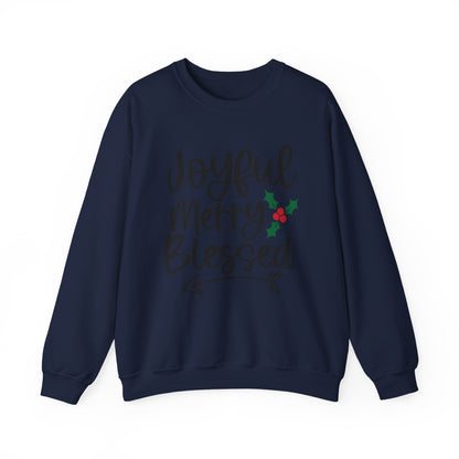 Christmas Sweatshirt - "Joyful Merry Blessed" Cozy Holiday Crewneck